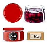 KADAX Tarros pequeños de 250 ml, tarros de mermelada con tapa, frascos herméticos para regalar, minitarros para miel y especias (10 unidades, rojo)