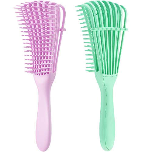 2 Pieces Detangling Brush for Afro America/African Hair Textured 3a to 4c Kinky Wavy/Curly/Coily/Wet/Dry/Oil/Thick/Long Hair, Knots Detangler Easy to Clean (Light Pink, Light Green)