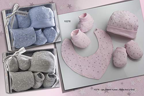 Set regalo nacimiento Danielstore. Compuesto por: Gorro, manoplas,bandana y patucos. Recién nacido, presentado con un estuche de regalo. Color Blanco-gris (Gris)