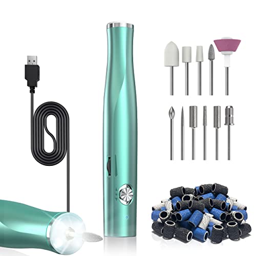 Nail Drills For Acrylic Nails - Electric Nail File With Led Light- Usb Portable Acrylic Nail Kit For Gel Nails, Manicure Pedicure With 11 Nail Drill Bits & 36 Sanding Bands (Non-Cordless, Green) #TOP5