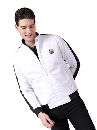 Image of The Indian Garage Co Men White Regular Fit Colourblocked Bomber Jacket