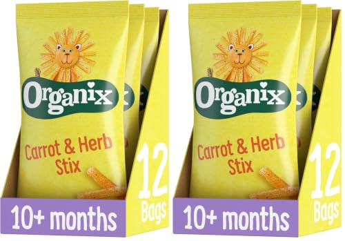 Image of Organix Carrot Stix Multipack, Organic Toddler Snack, 3 x (4 x 15 g Bags) (Pack of 2)