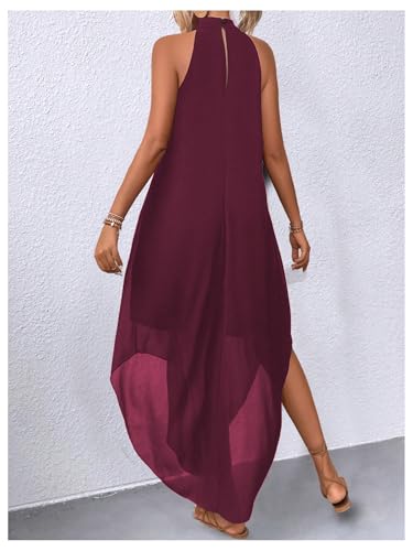 Image of Verdusa Women's Wedding Guest Dress Halter Flowy Chiffon Long Dresses | Cocktail Dress, Asymmetrical Dress for Women, Sleeveless, Prom Dress, Cruise Outfits, Boho