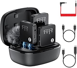 Wireless Lavalier Microphone for Smartphones/DSLR Camera Camcorder, 2.4G Dual Channel Wireless Lapel Mic with 3 Levels Gain Adjustment, Wireless Microphone for Video Recording Interview live Streaming