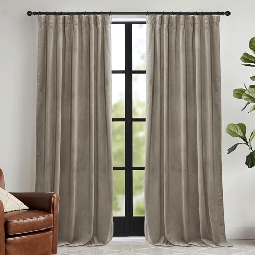 Image of RYB HOME Blush Velvet Curtains 96 inches 2 Panels Set, Thermal Insulated Privacy Protect Decorative Drapes with Hook Tape for Dorm Hotel Room, W 52 x L 96 inches | Room Darkening, Thermal Insulated, Pleat Tape on Top, Heavy Duty Plush, Dining Room Sliding Patio Door, W52 x L96, 2 Panels
