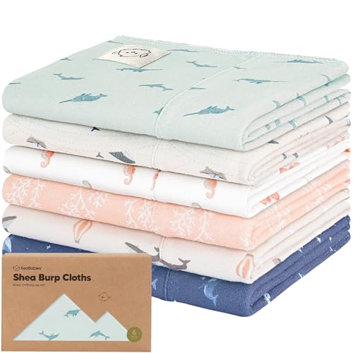 Image of Organic Burp Cloths Baby Boy, Girl - 6-Pack Large 100% Cotton Burping Cloths for Babies, Spit Up Rags, Super Absorbent, Ultra Soft Newborn Rag, Gender Neutral, Machine Washable, Durable (Marine Muse)