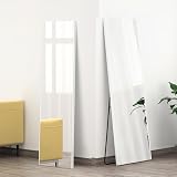 ofme 割れない スタンドミラー 軽量 薄型 日本製鏡面フィルムミラー 姿見鏡 全身鏡 150×35cm ホワイト 自立式 立て掛け 防災 地震対策 ヨガ 筋トレ
