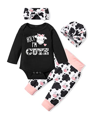Image of KANGKANG Newborn Baby Girl Clothes Hi I'm New Here Newborn Outfit Infant Romper Floral Pants Cute Baby Girl Outfits 4PC Set