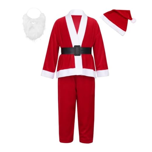 Freebily Pyjama Enfant Garçons Filles Père Noël Ensembles Vêtements (Tops + Pantalons + Barbe + Ceinture + Bonnet) Noël Set Tenues Fête 3-14 Ans Rouge 7-9 Ans