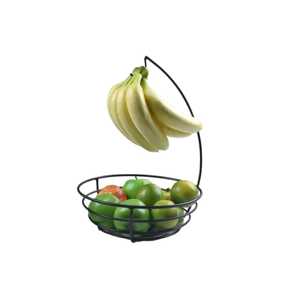 Zhaoj24-05 Fruit Racks Fruit Basket Bowl with Banana Hanger Hook, Vegetables Storage Rack Snacks Stand(Black)