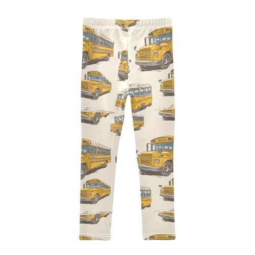Vintage Yellow School Buses Girls Leggings Kids Yoga Pants Dance Active Tights 4T2