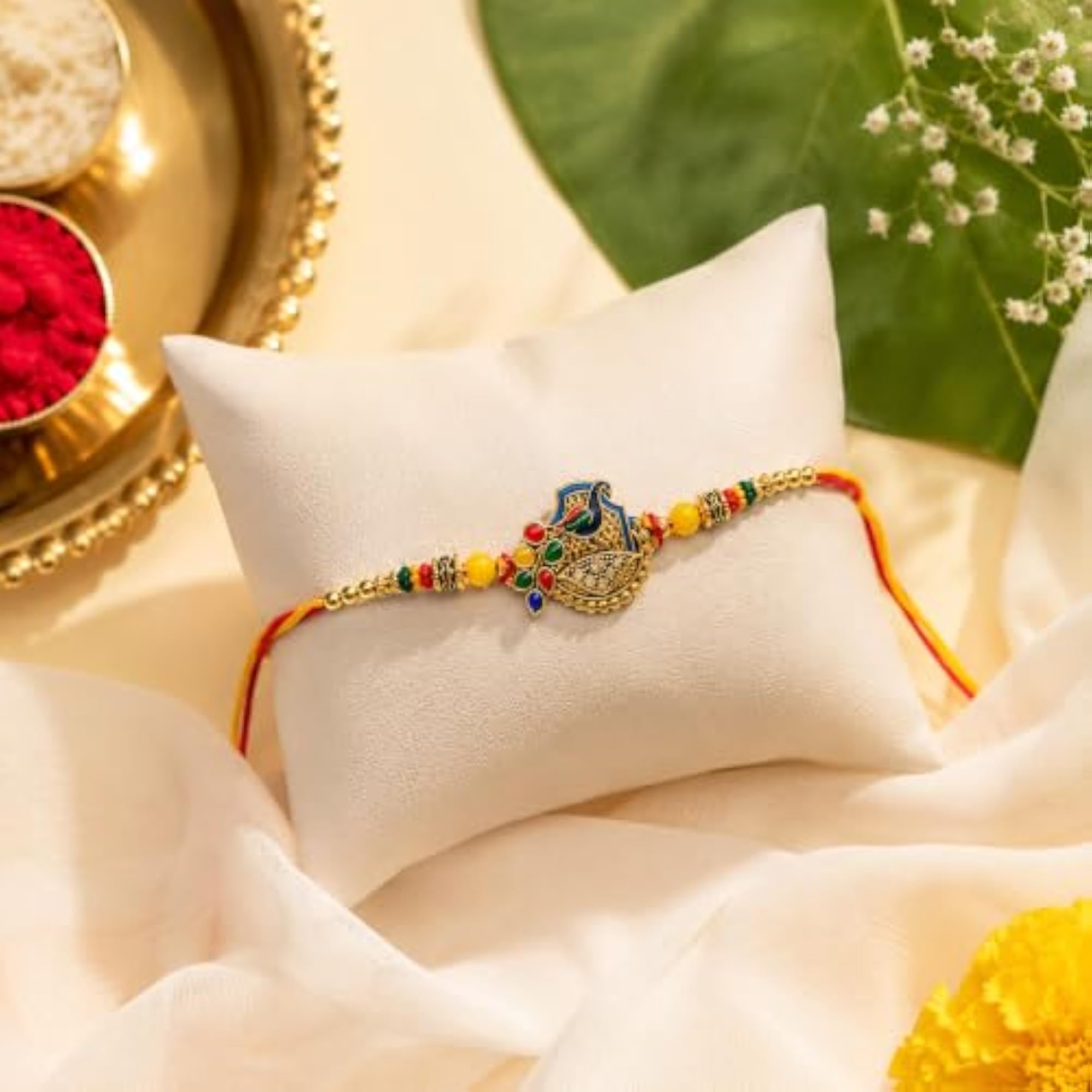 AD Stone Meenakari Rakhi for Brother, MultiColor