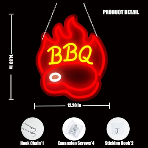 Image of BBQ Neon Signs for Backdrop wall decor,Dimmable USB Powered,Barbecue Neon Light Up Home Party restaurant Grill Beer Bar Decoration Lights, Bright LED bbq sign (14.8 inch*12.2 inchin)