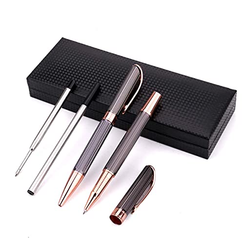 Ballpoint-and-Rollerball-Pen-Set-Stylish-Line-Engraved-Metal-Pen-Elegant-Smooth-Writing-Gift-Pen-2-Pens-with-2-Extra-Refills