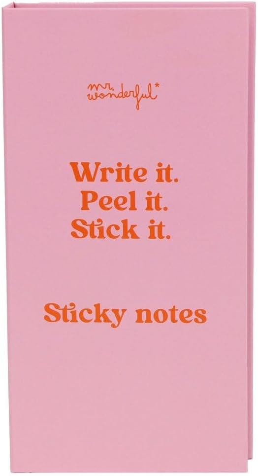 Mr Wonderful Sticky Notes Set Large, Medium and Small - Includes Bookmark - Write it. Peel it. Stick it