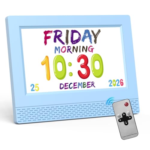 Image of Kids Digital Alarm Clock with Voice Scene Reminders, 7 inch Eye-Caring Display | Watercolor Wallpapers, Auto Dimming DST /Calendar Clock, Sleep Trainer Easy Setup Gift-Ready Box for Kids Birthday with Remote