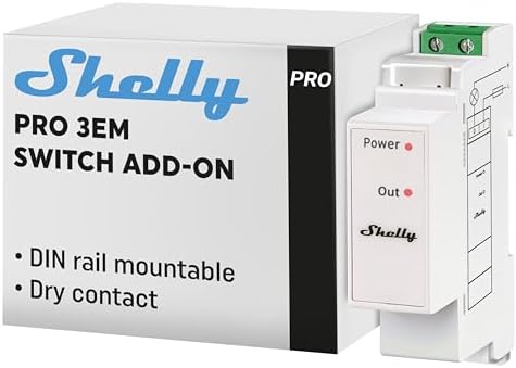 Shelly Pro 3EM Switch Add-on – Smart Switch 2A, Accessory for Pro 3EM Electric Meter, Dry Contacts, DIN Rail Mount, Photovoltaic Energy Measurement, iOS and Android App