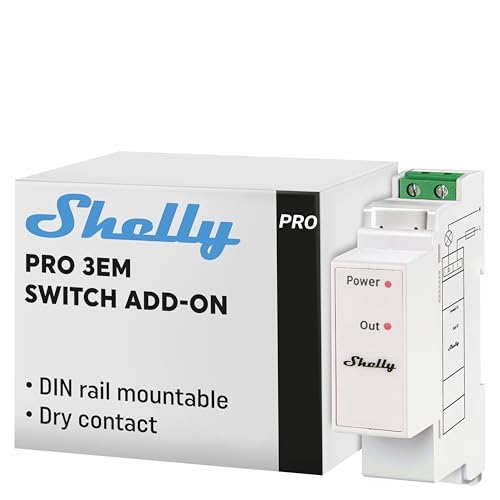 Shelly Pro 3EM Switch Add-On - Interruptor Accesorio para Medidor de Energía, con Contactos...