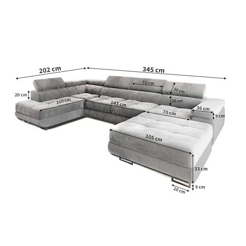 Masseno Ecksofa CASONE R-S mit Schlaffunktion U-Form, Sofa mit Bettkasten, Wohnzimmersofa, Couch, Soffa, Bettsofa, Couchgarnitur- Beige, Monolith 09 + Monolith 29 – Bild 4