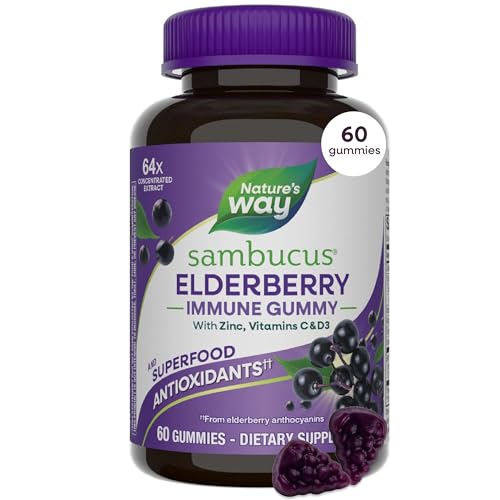 Nature’s Way Sambucus Elderberry Immune Gummies, Daily Immune Support for Kids and Adults*, with...