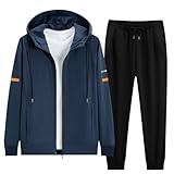 [wolass] スウェット メンズ 上下セット パーカー ズボン 通気 カジュアル 吸汗 速乾 秋冬服 スポーツウェア ランニングウェア ジャージ ルームウェア アウター ズボン 無地 ゆったり 長袖 トラックスーツ メンズ ジッパーBlue L