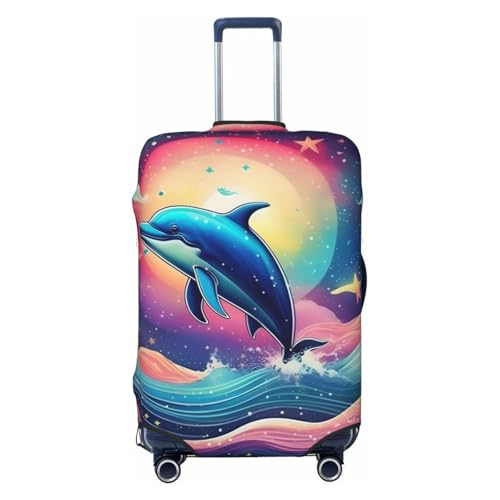 Colorful Starry Sky Ocean Dolphin Print Luggage Suitcase Cover Protector Luggage Washable Covers With Concealed Zipper