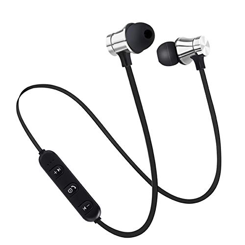 LSGGTIM Cuffie in-Ear Bluetooth 4.1, Auricolare Sportivo Magnetico con Microfono,Magnete di Riduzione del Rumore Cuffie Sportive Bluetooth Wireless per Corsa Ciclismo Fitness Integrate,Argento
