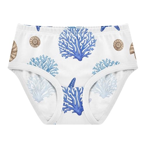 Blue Coral Starfish Shells White Toddlers Underwear Floral 2t Cotton Cute Panties Girl Colorful Briefs Undies Kids