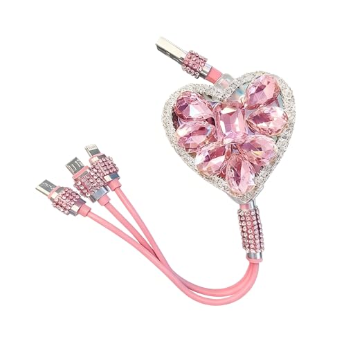 Multi Charging Cable, Retractable Car Charger 3 in 1 Multi Charging Cable with Type-C/Lightning/Micro USB Connectors, Universal for iPhone/Samsung/Tablets & All Devices, Stylish for Women (Pink)