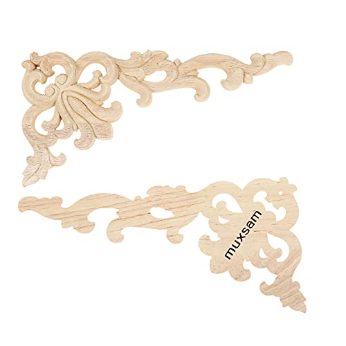 Muxsam 2-Pair Wood Carved Onlays, 20X10Cm/7.87"X3.94", Left&Right Decorated Furniture Appliques, Wooden Carving Corner Decals For Cabinet Drawer Cupboard Dresser Mirror Door Wall Bed Diy Projects #TOP3