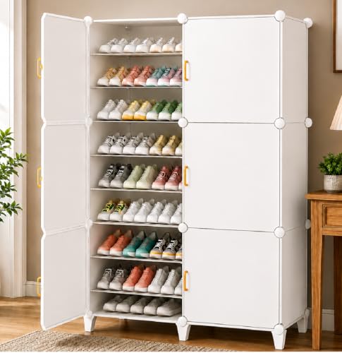 Image of Mevigo 18-Tier Shoe Rack with 6-Doors| Holds 36-Pairs |Waterproof & Dustproof Modular Plastic Shoe Cabinet| Foldable Stackable Shoe Organizer with Metal Frame |Space Saving Storage for Home,Entry Way