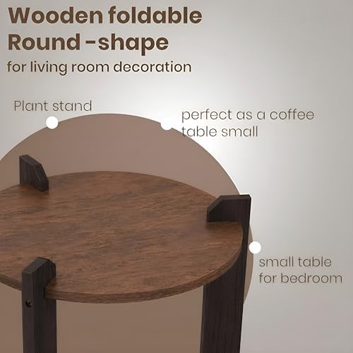 Image of Shoper cart Round End Table with 2-Tier Storage Shelf, Room Decoration Items for Bedroom, Side Tables for Bedroom, Home Decor for Living Room, Walnut Wood Top with Black Wooden Legs, 30x36 cm