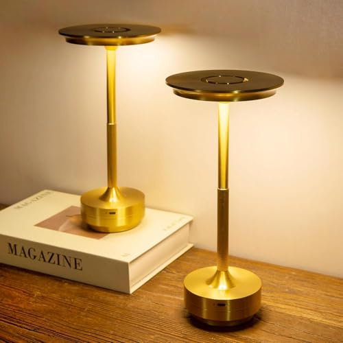 Juego de 2 lámparas de mesa inalámbricas, lámparas táctiles recargables, lámparas de mesita de noche, 3000-6000 K, regulable, impermeable, inalámbrica, lámpara de mesa, portátil, funciona con pilas