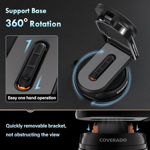 Image of Coverado for Magsafe Car Mount, Magnetic Car Phone Holder, 360 Rotation Strong Magnet Car Phone Mount Dash Cell Phone Holders for Your Car, Suction Cup Phone Mount for iPhone 17 /16 /15 /14 /13 /12