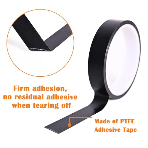 Image of High Temperature Adhesive Tape 4 Rolls Heat Resistant PTFE Fiberglass Tape 10mm /15mm /20mm /25mm (0.39 inch /0.59 inch /0.79 inch /0.98 inch) Width, 10m /33ft Length, Black