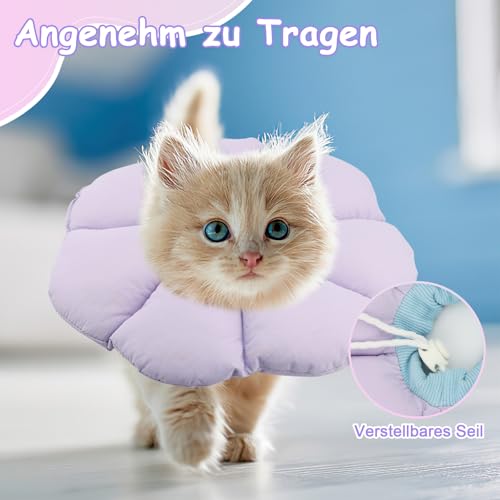 Honosen Halskrause Katze, Weich Blumen Katzenkragen, Einstellbarer Katzenkragen, Wasserdicht Leckschutz Kragen für Katzen Klein Hunde Nach Operation und Verletzungen, Lila