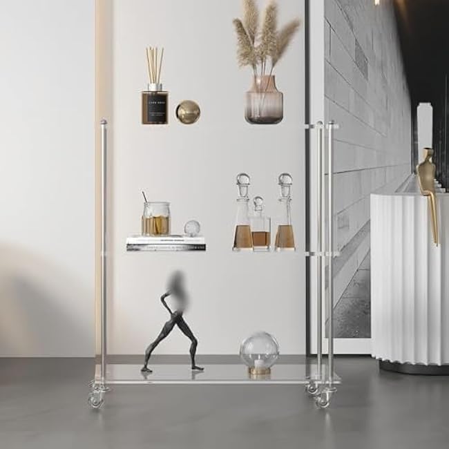 3-Tier Clear Acrylic Cart with Wheels Modern Rolling Utility Serving Trolley Multi-Room Storage Cart for Living Room Bathroom Long-Lasting-BWQKByi6