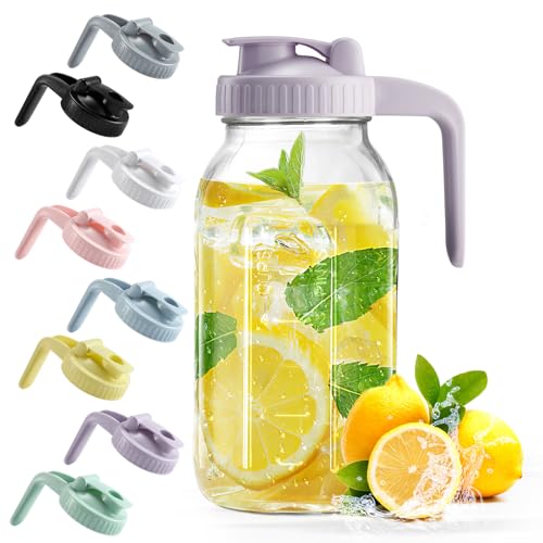 Image of Mason Jar with Pour Spout Lid V-shaped, 2 Quart Iced Tea Pitcher Double Leak Proof, 64 oz Drink Pitcher for Breastmilk, Sun Tea, Juice, Coffee Creamer