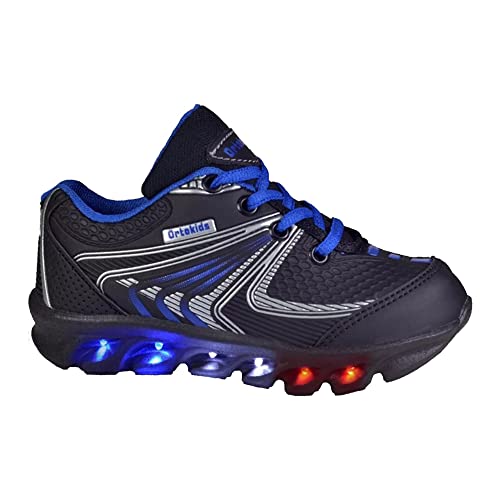 Tênis De Led Luzinha Infantil Menino Ortokids 006 Gênero:Menino;Tamanho:28;Cor:Preto/Azul