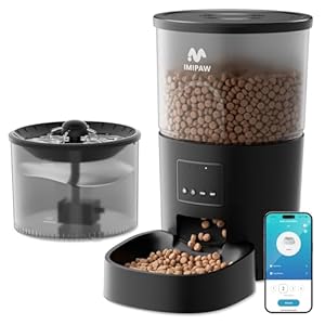 Automatic Cat Feeder and Water Dispenser, Timed Dry Food Dispenser APP Remote Control, Programmable Portions, Cat Fountains for Drinking with Filter, Small Pets (WiFi Combo 3L)