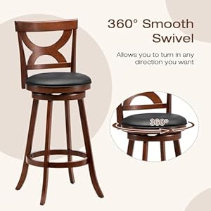 Giantex bar stools set of 2 305 counter height bar dining chairs with back footrest rubber wood frame 360 swivel upholstered farmhouse barstools suitable for home bar kitchen pub espresso  urban country home decor