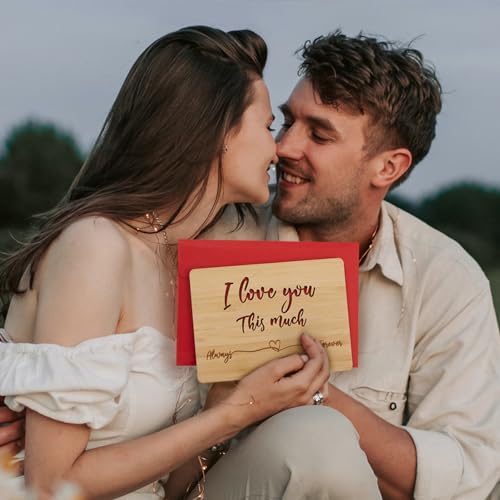 Anniversary Card for Wife Husband, I Love You This Much Wood Anniversary Cards for 5th Anniversary, Happy Anniversary Greeting Card, Handmade Valentines Day Card Wedding Gifts for Him Her - Image 3
