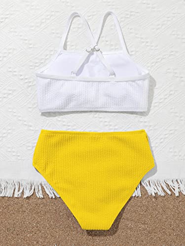 Image of SHENHE Girl's 2 Piece High Waisted Bikini Sets Criss Cross Spaghetti Strap Swimsuit Bathing Suit