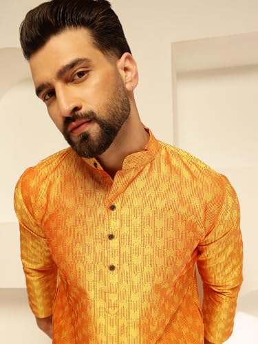 Image of SOJANYA (Since 1958 Men's Jacquard Silk Contrast Red Thread Woven Design Kurta With Pyjama