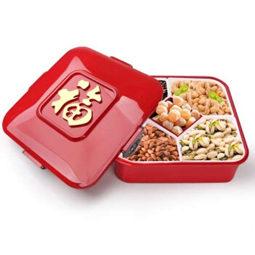 Bandeja de frutas secas con tapa, caja de caramelos chinos para boda, caja de frutas secas, bandeja de nueces, caja de almacenamiento de alimentos, redonda grande (6 celdas interiores) 28287.5 cm