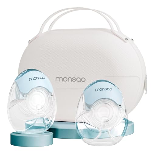 Image of Monsao Wearable Breastfeeding Pump, Breast Pump Hands Free with 3 Modes & 12 Levels, Portable Electric Breast Pump Quiet & Lightweight for Travel, 18/21/24mm, 2 Pack, Blue