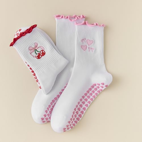 Pilates Socks with Grips for Women, 3 Pairs Athletic Crew Non Slip Yoga Socks Barre Workout Hospital4