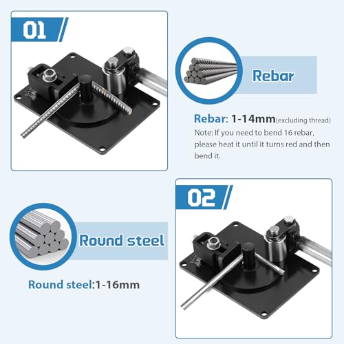 MXBAOHENG 0.63” Manual Rebar Bender with 7 Bearings, Heavy-Duty Rebar Bending Machine, Labor-Saving Rod Bar Bender, Metal Bending Machine for Iron, Steel, Copper, Aluminum, 304 Stainless Steel