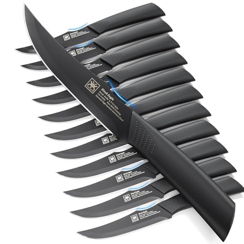 CuoCreate Steak Knives Set of 12, 4.7 Inch Straight Edge Meat Knives, Dishwasher Safe by SGS Cerf, Super Sharp for Precise Cutting, Non-stick Blade & Anti Rust, Easy to Maintain Ideal for Restaurant