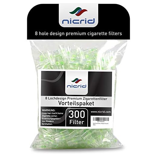 Nicrid 8 Hole Premium Disposable Cigarette Filters - Value Pack (300 Pieces) - Advanced Filtration System - For Regular Size Cigarettes - Smoker Tips